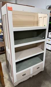 lot 6 image: Large Painted Wood Bookshelf with Drawers 72x42x18 Inches