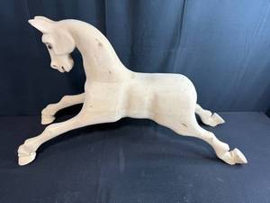 lot 16 image: Carved Wooden Horse Sculpture Approximately 17x30 Inches