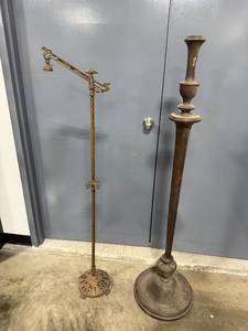 lot 18 image: Pair of Antique Brass and Wood Floor Lamp Bases