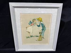 lot 21 image: Framed Norman Rockwell Signed Print Boy and Girl with Puppy, 41Print