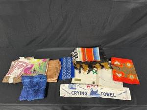 lot 22 image: Collection of Vintage Scarves, Handkerchiefs, and Tray Cloths