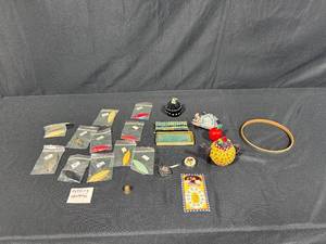 lot 23 image: Collection of Vintage Sewing Notions with Tatting Shuttles and Accessories