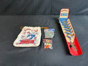 lot 31 image: Vintage Marble Bingo Game with Marbles and Marble King Tournament Assortment