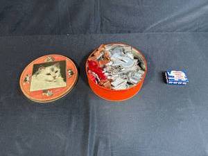 lot 52 image: Vintage Tin with Assorted Cookie Cutters and Republican Campaign Cutter