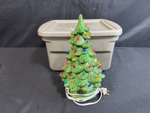 lot 53 image: 12-Inch Ceramic Lighted Christmas Tree with Multicolor Bulbs