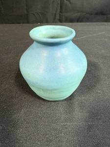 lot 72 image: Handmade Blue Signed Pottery Vase, 5 Inch Tall