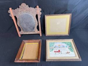 lot 80 image: Set of 4 Vintage and Antique Picture Frames with Winter Scene Painting