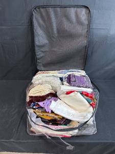 lot 94 image: Collection of Vintage Linens, Tablecloths and Textiles in Zippered Storage Bag