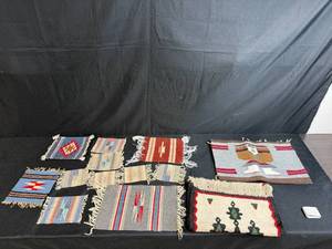 lot 95 image: Collection of Woven Wool Rug Placemats and Coasters with Southwestern Designs
