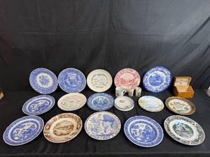 lot 100 image: Vintage Collector Plate and Souvenir Dish Set Including Spode, Hawaii 50th State, and Washington DC