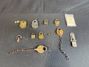 lot 101 image: Collection of Vintage Padlocks, Chains, and Lock Hardware