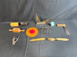lot 110 image: Collection of Vintage Hand Tools and Collective Small Cat Figurine