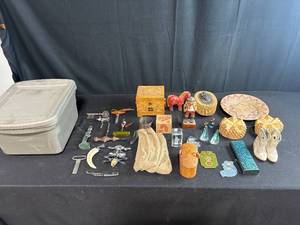 lot 150 image: Vintage Collectibles and Novelty Items Assortment Inc Hand Carved Hiker Figurine with Storage Bin