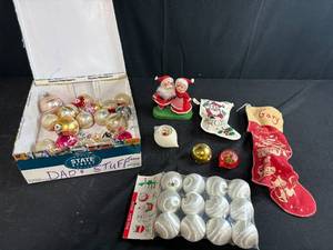 lot 166 image: Vintage Christmas Decorations Collection with Ornaments and Stockings