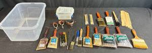 lot 167 image: Large Assortment of Paint Brushes, Stirrers, Spurs, Small Containers and Art Brushes
