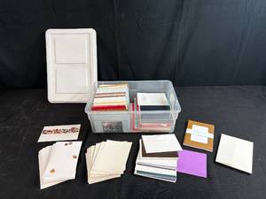 lot 171 image: Assorted Blank Greeting Cards and Envelopes Set in Storage Tote