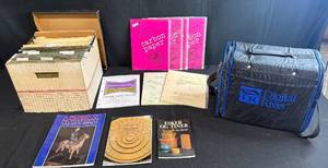 lot 182 image: Office Supply and Book Lot with Storage File Box and Digital River Bag