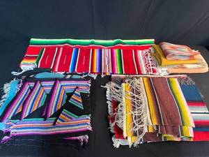 lot 131 image: Collection of Colorful VTG Mexican Serape Table Runners and Woven Placemats