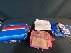 lot 135 image: Collection of Assorted Scarves and Colorful Mexican Textiles