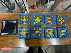 lot 204 image: Set of Fused Glass Art Plates with Colorful Patterns
