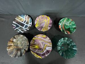 lot 209 image: Set of Handcrafted Art Glass Bowls in Assorted Colors and Patterns