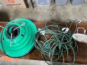 lot 218 image: Holiday Lighted Tree Stand with Extension Cords and Illuminated Winter Scene Plate