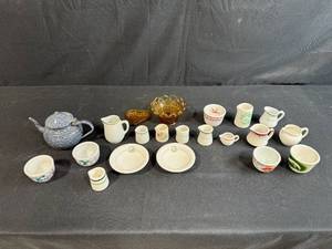lot 116 image: Assorted Vintage and Antique China Cups, Creamers, Bowls, and Teapot