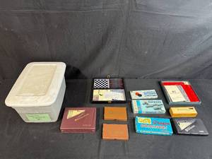 lot 121 image: Collection of Dominoes, Checkers, and Classic Board Game Sets in Storage Box