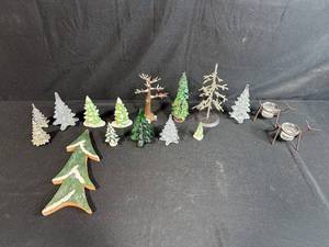 lot 123 image: Assorted Holiday Tree and Forest Decor Figurines with Candle Holders