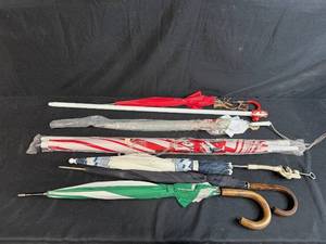 lot 143 image: Collection of 5 Vintage and Novelty Umbrellas with Assorted Handles