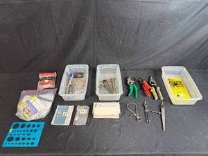 lot 225 image: Drafting Tools and Hand Tools Lot with Compasses, Pliers, Templates, and Accessories