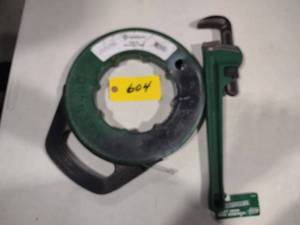 lot 604 image: Fish Tape & Pipe Wrench...