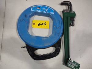lot 605 image: Fish Tape & Pipe Wrench...