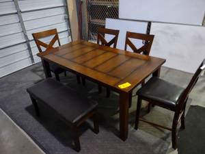 lot 812 image: Table, 66x36, Bench, & (4) Chairs...