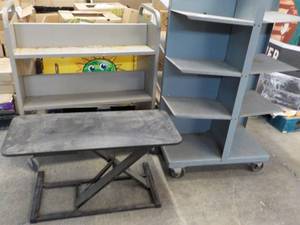lot 222 image: 2 Metal Shelving Units and 1 Desk...