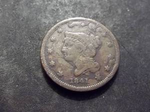 lot 12 image: 1841 Large Cent Braided Hair