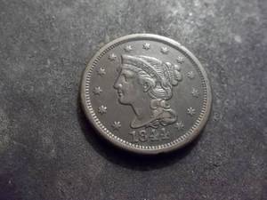 lot 13 image: 1844 Large Cent Braided Hair