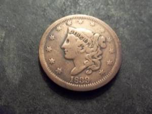lot 14 image: 1839 Large Cent Braided Hair
