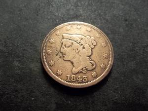 lot 15 image: 1843 Large Cent Braided Hair Small Letters