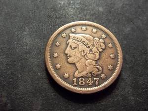 lot 19 image: 1847 Large Cent Braided Hair