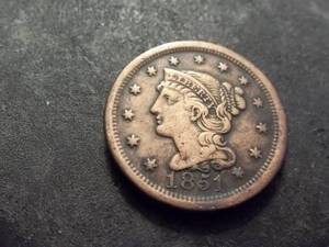 lot 20 image: 1851 Large Cent Braided Hair