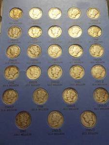 lot 40 image: Partial Set Of Mercury Dimes 27 Coins From 1937-1945