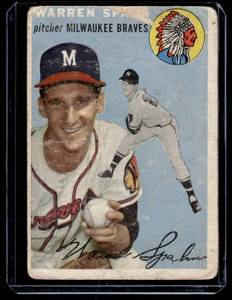 lot 49 image: Warren Spahn 1954 Topps #20 Vintage Baseball Card