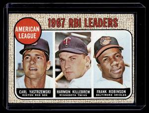 lot 59 image: Carl Yastrzemski  Harmon Killebrew  Frank Robinson 1968 Topps AL RBI Leaders #4 Vintage Baseball Card