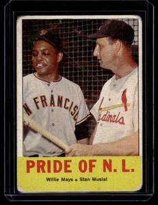 lot 78 image: Willie Mays  Stan Musial 1963 Topps Pride of the NL #138 Vintage Baseball Card
