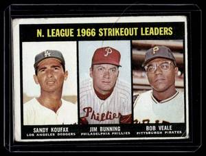 lot 79 image: Sandy Koufax  Jim Bunning 1967 Topps NL Strikeout Leaders #238 Vintage Baseball Card