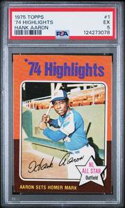lot 17 image: Hank Aaron PSA 5 1975 Topps #1 74 Highlights Vintage Baseball Card