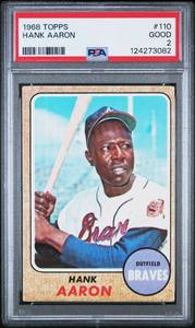 lot 13 image: Hank Aaron PSA 2 1968 Topps #110 Vintage Baseball Card