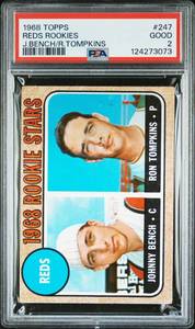 Johnny Bench RC PSA 2 1968 Topps #247 Reds Rookie Stars w/ Ron Tompkins Vintage Iconic Rookie Baseball Card