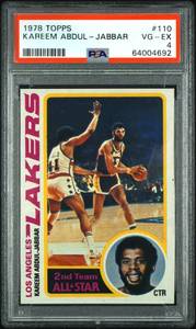 lot 19 image: Kareem Abdul-Jabbar PSA 4 1978 Topps #110 Vintage Basketball Card